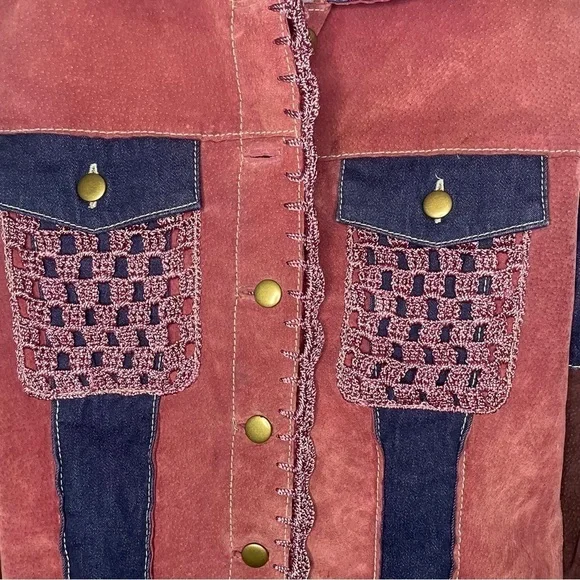 Wilson’s Leather Vintage Cowgirl Pink & Purple Suede Leather & Crochet Jacket S - Picture 9 of 9
